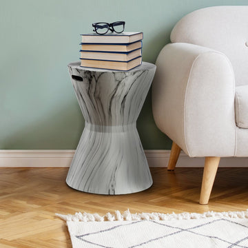 African Drum 17.3" White Marble Finish Ceramic Garden Stool - JONATHAN Y